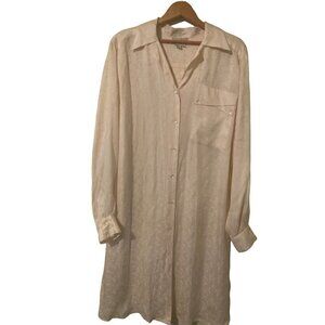 Vintage Womens Silk Hong Kong Cream Paisley Nightgown Shirt Dress Lingerie Size8